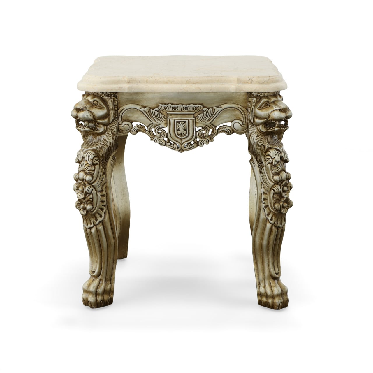 Platina Lion End Table with Marble Top