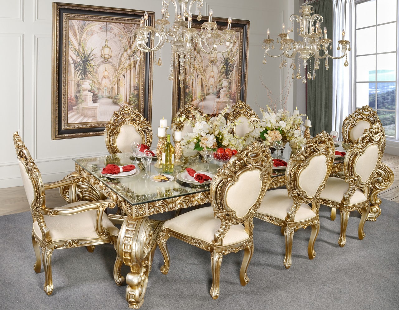 Platine Rococo Dining Table Set of 9