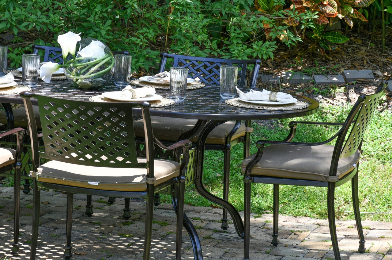 Savannah Outdoor Aluminum Oval Dining Table Set of 7 (KIT)