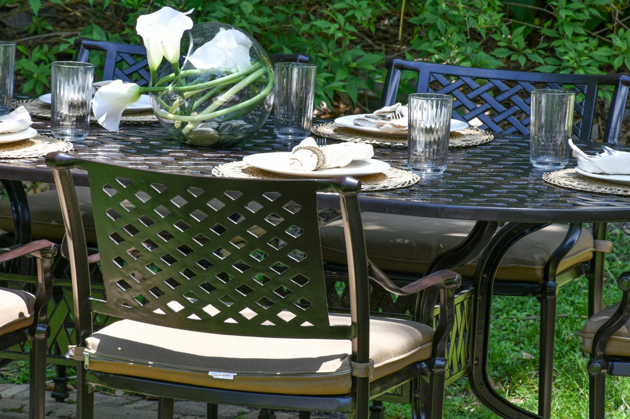 Savannah Outdoor Aluminum Oval Dining Table Set of 7 (KIT)