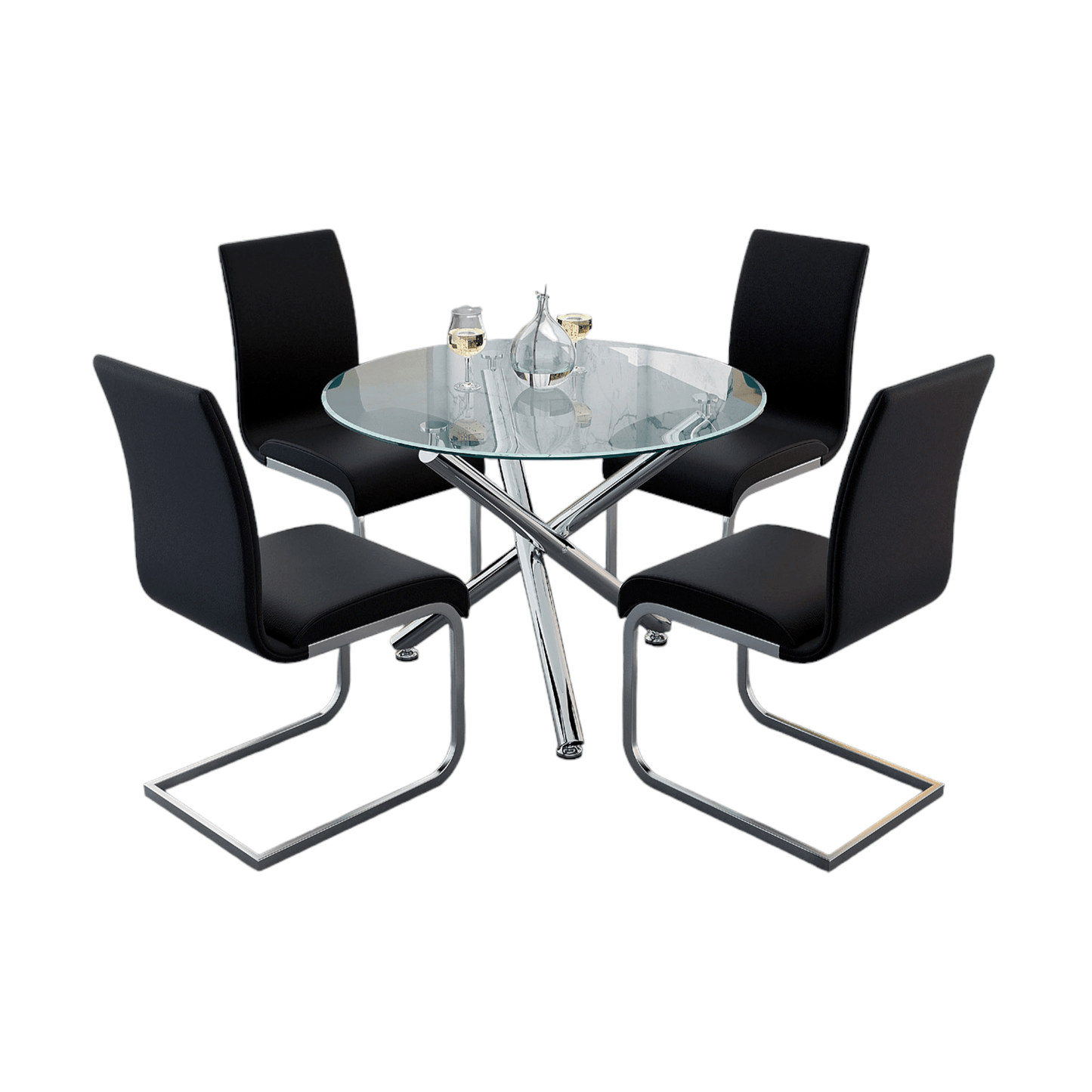 Solara/Maxim 5pc Dining Set in Chrome with Black Chair