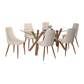 Stark/Cora 7pc Dining Set in Walnut with Beige Chair