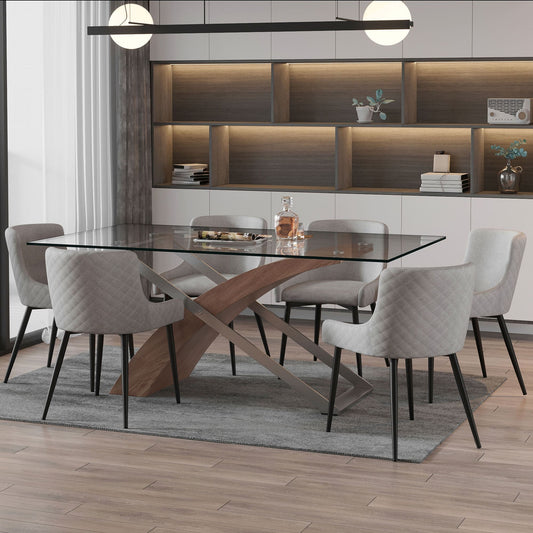 Veneta/Bianca 7pc Dining Set in Walnut with Black & Grey Chair