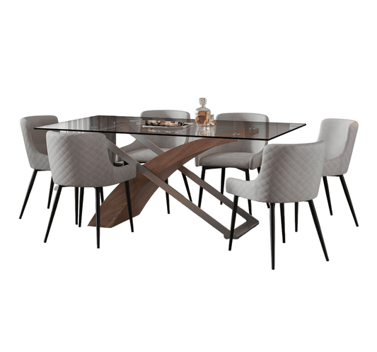 Veneta/Bianca 7pc Dining Set in Walnut with Black & Grey Chair