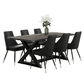 Zax/Silvano 7pc Dining Set in Black with Grey Chair