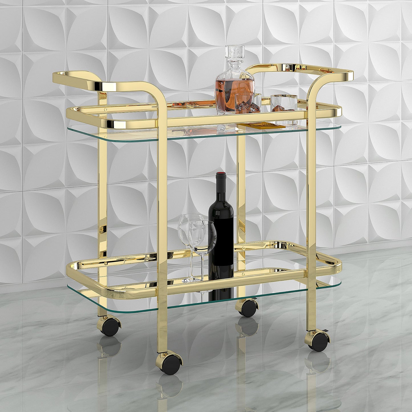 Zedd 2-Tier Bar Cart in Polished Gold