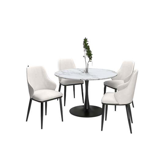 Zilo/Kash 5pc Dining Set in Faux Marble and Black with Beige Chair