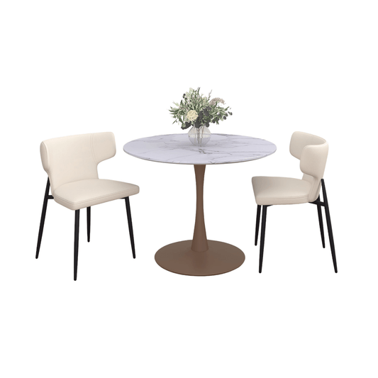 Zilo/Olis 3pc Dining Set in Faux Marble and Gold with Beige Chair