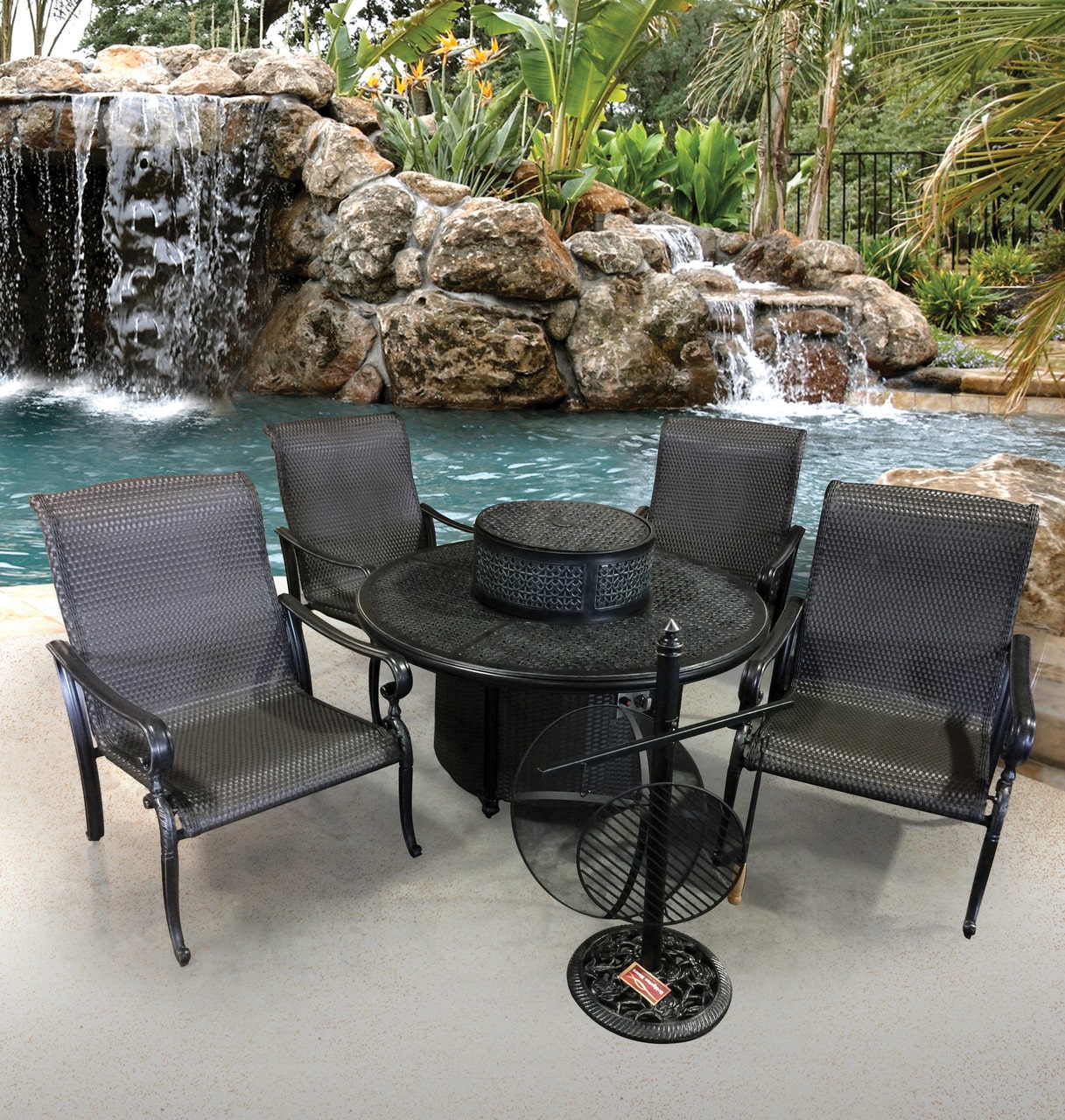 Windermere All Inclusive Outdoor Gas Firepit Club Table Set (KIT)