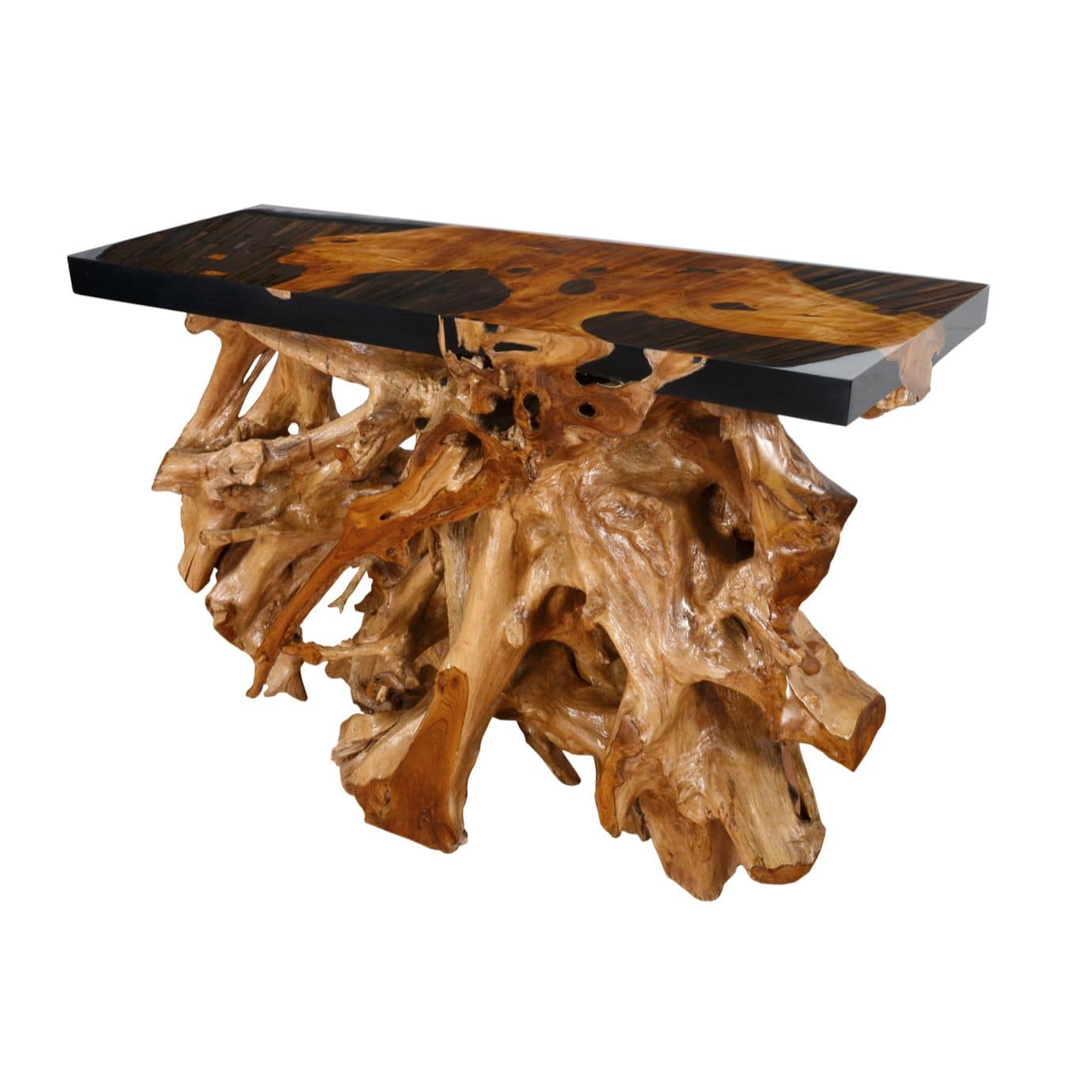 48 Inch Teak Root Console Black Resin