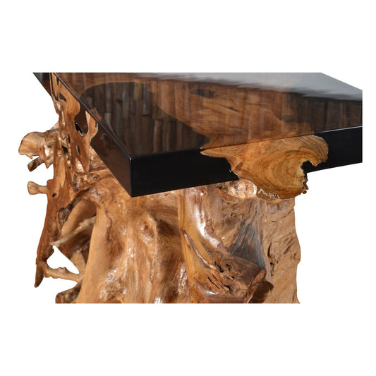 48 Inch Teak Root Console Black Resin