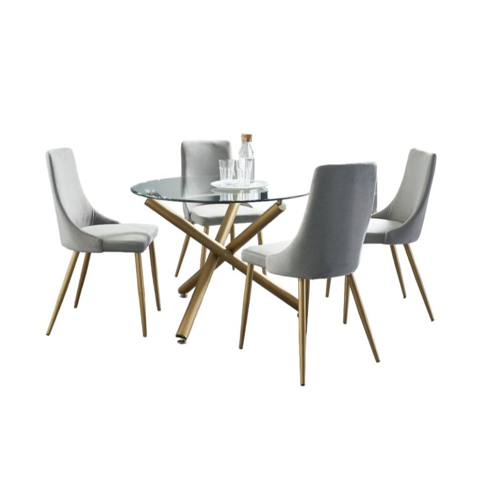 Carmilla 5pc Dining Set in Aged Gold with Grey Chair