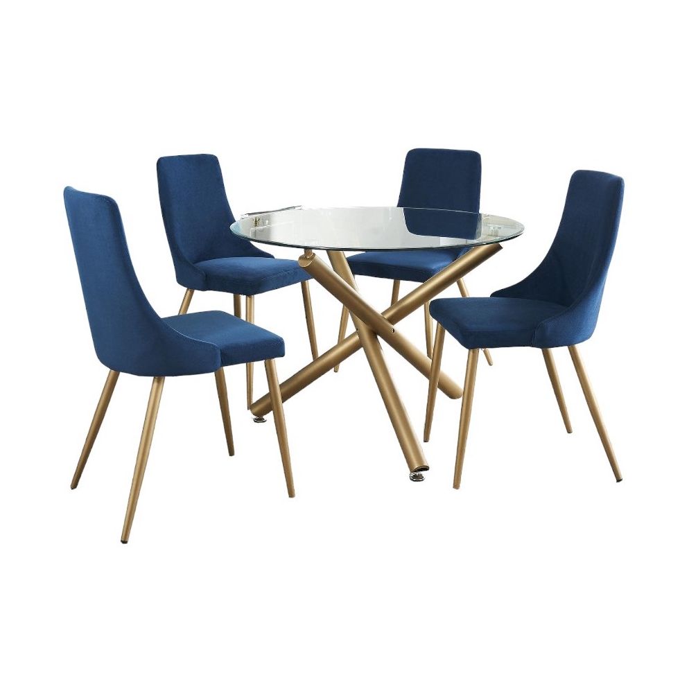 Carmilla 5pc Dining Set in Aged Gold with Blue Chair