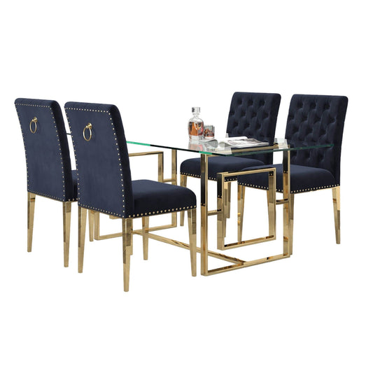 Eros/Azul 5pc Dining Set in Gold with Black Chair