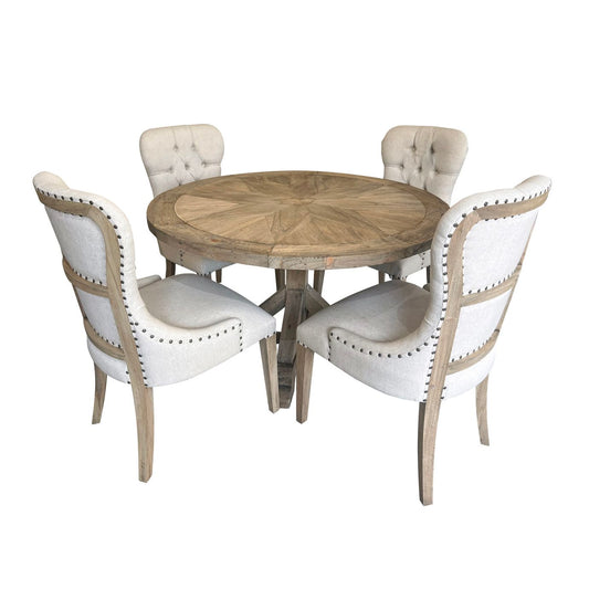 Farmhouse Diamond 48" Round Dining Table Set of 5