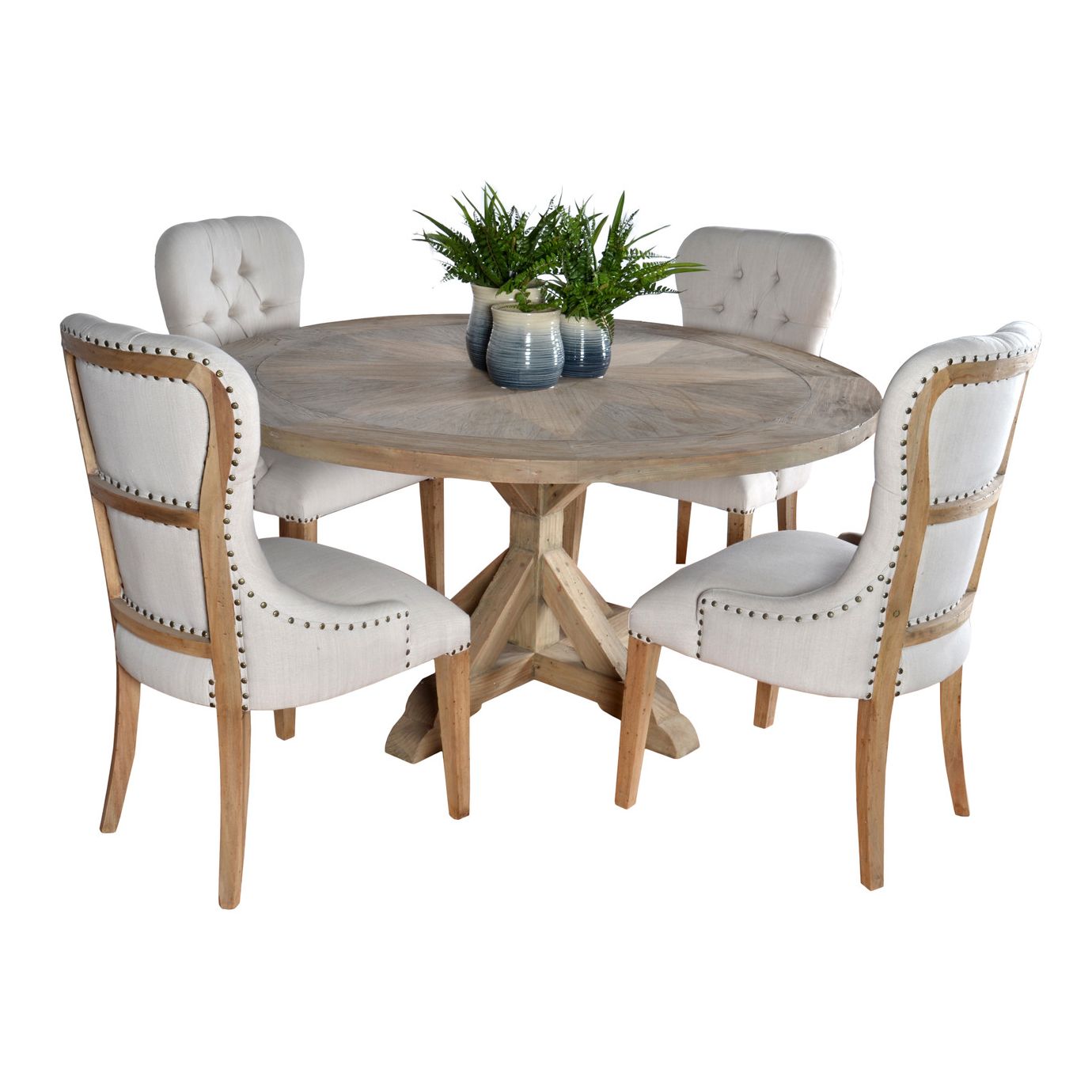 Inverness Farmhouse Reclaimed Pine 60 Inch Round Table Dining Set 5