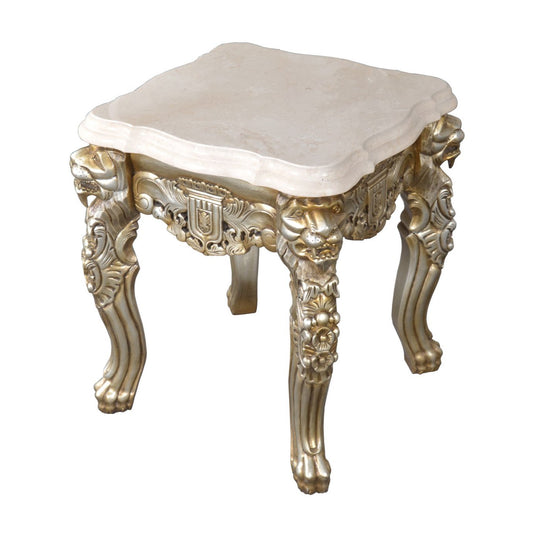 Platina Lion End Table with Marble Top