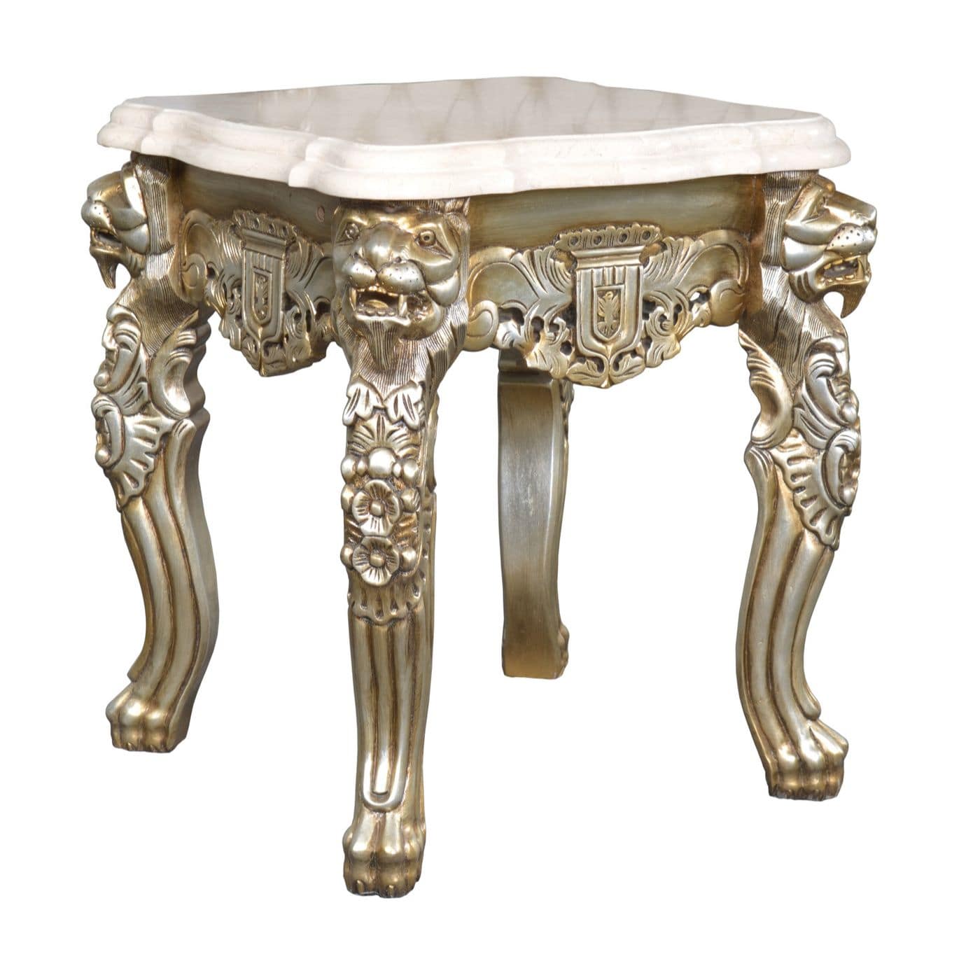 Platina Lion End Table with Marble Top