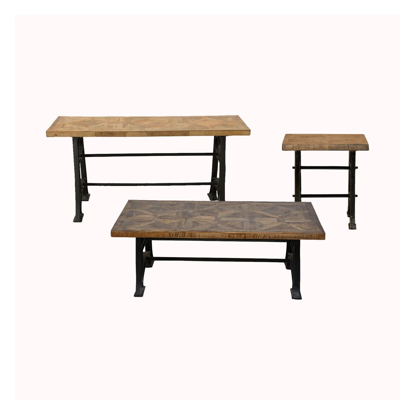 Mango Wood Industrial Coffee Table Set of 3