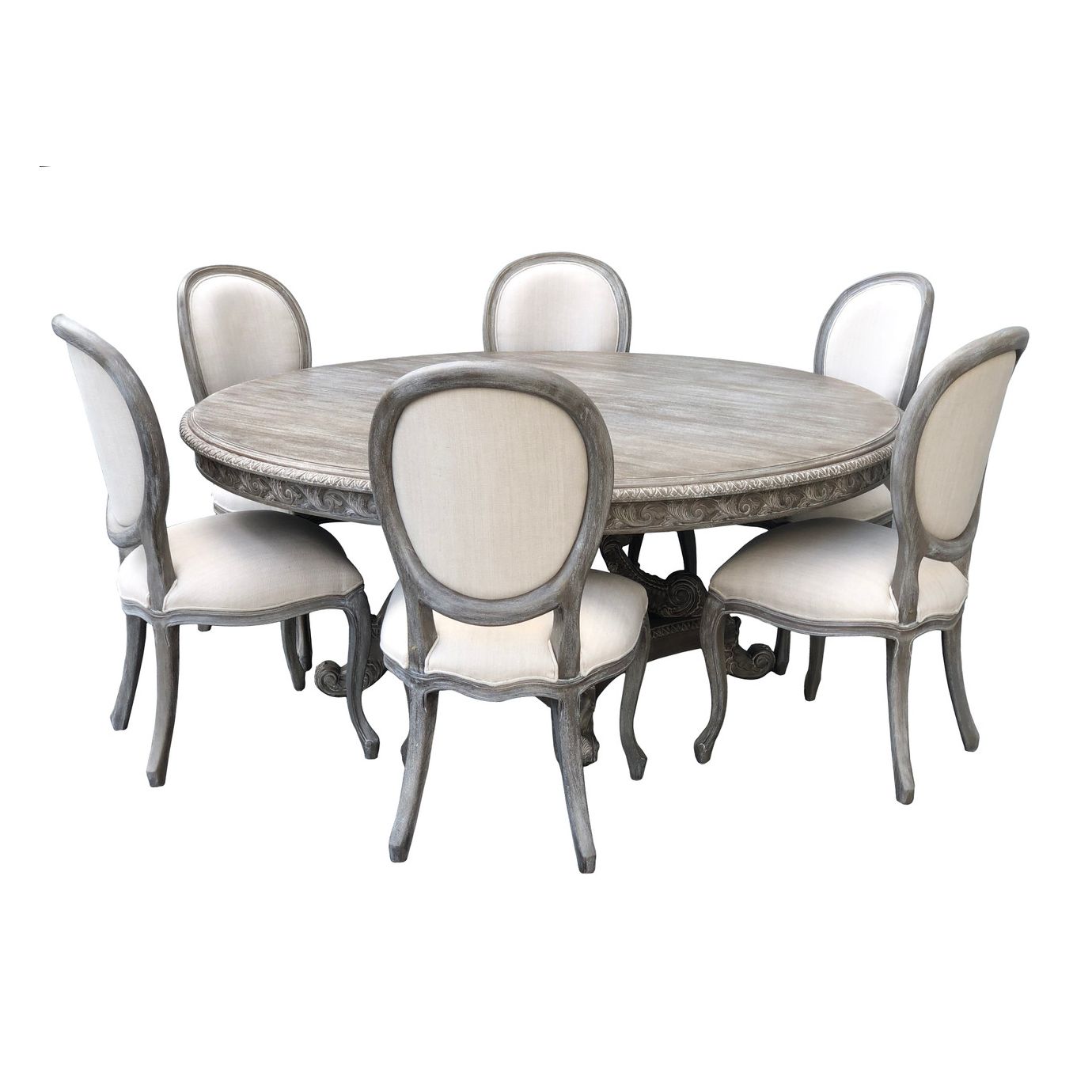 Mystique Gray Mahogany Anglia Dining Table and Chair Set of 7