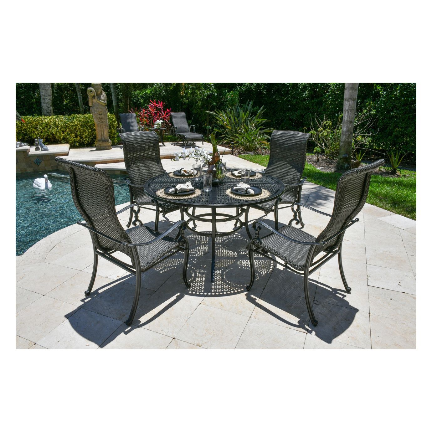 Windermere Woven Outdoor Round Dining Table Set of 5 (KIT)