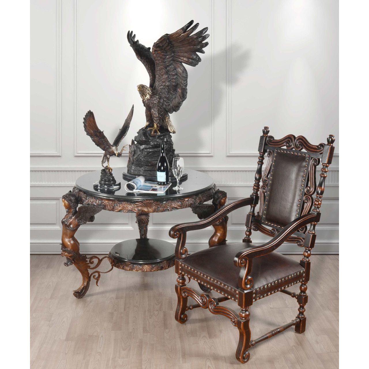 Roman Three Winged Lady Large Bronze Center Table