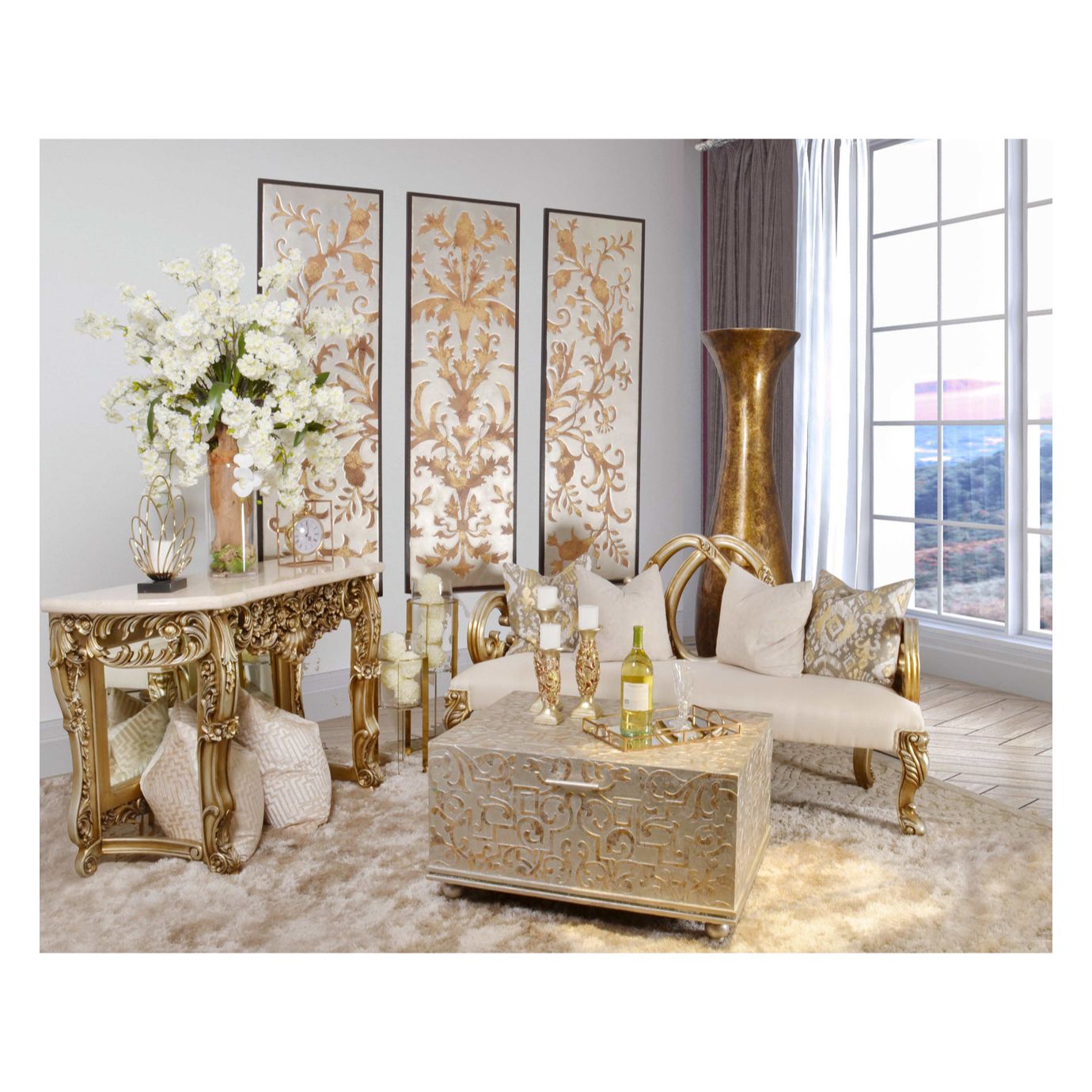 Platine Petticoat Crema Marble Top Console Table