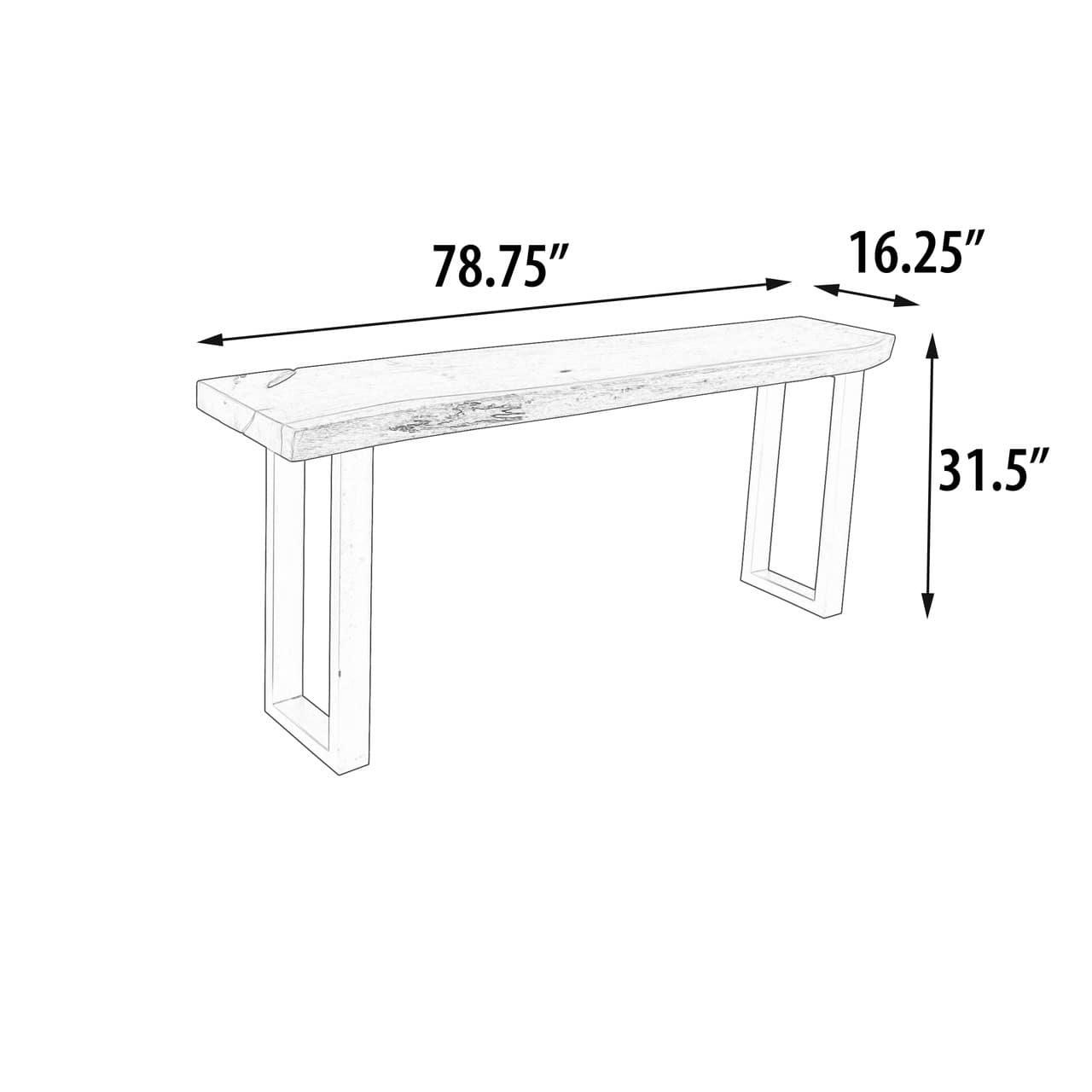 Natural Suar Live Edge Console 78 Inches Long